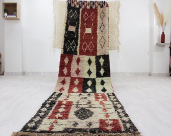 Black and red Vintage runner Boujaad - Runner rug Moroccan - Red Runner rug 2x10 - Hallway Runner - Genuine lamb Wool