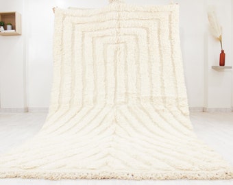 Moroccan rug white - Handwoven Modern living room rug - White and Brown Beni ourain rug