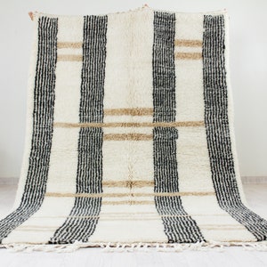 Moroccan rug white Handwoven Modern living room rug White and Brown Beni ourain rug Contemporary Moroccan area rug image 1