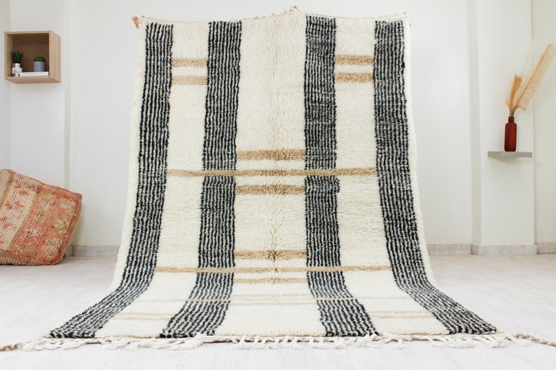 Moroccan rug white Handwoven Modern living room rug White and Brown Beni ourain rug Contemporary Moroccan area rug image 1