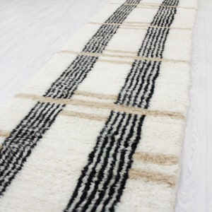 White Moroccan Runner rug hallway runner rug moroccan White and Brown Beni ourain rug Genuine lamb Wool image 2