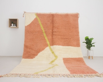 Colorful Moroccan area rug- Pink Beni ourain rug for living room - mid century modern - Geometric Berber rug