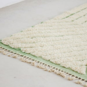 Moroccan area rug White Beni ourain style rug for living room mid century modern Tufted Green Azilal rug image 4