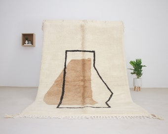 Moroccan rug white and brown - Handwoven Modern living room rug - White and Brown Beni ourain rug - Contemporary Moroccan area rug