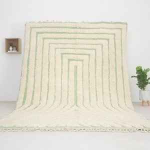 Moroccan area rug White Beni ourain style rug for living room mid century modern Tufted Green Azilal rug image 1