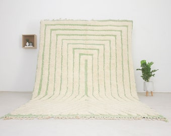 Moroccan area rug - White Beni ourain style rug for living room - mid century modern - Tufted Green Azilal rug