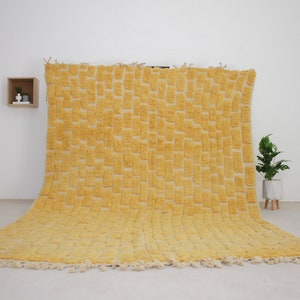 Moroccan area rug- Yellow Beni ourain custom rug for living room - mid century modern - Tufted Berber rug
