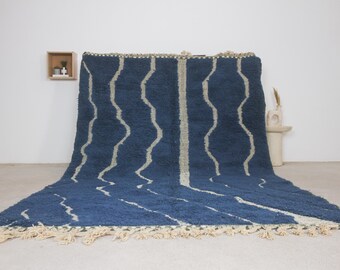 Alfombra marroquí de lana azul hecha a mano – Alfombra bohemia bereber