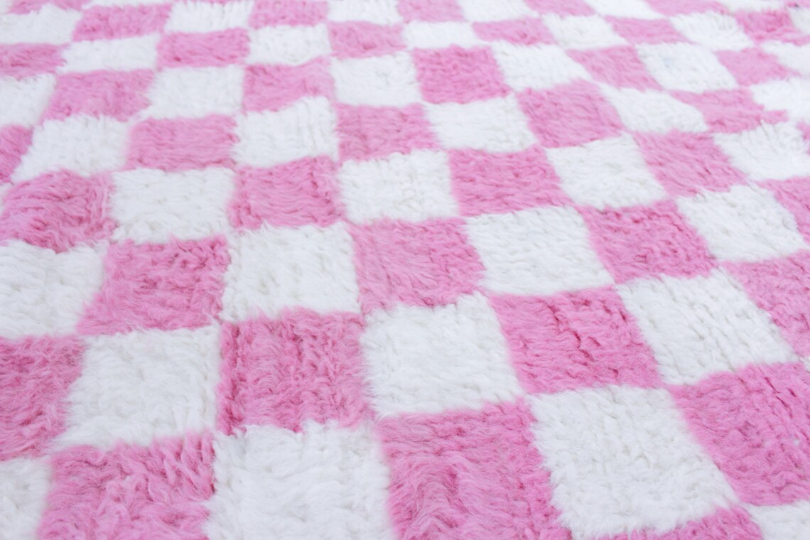Moroccan Pink and White Checkered Rug Morocco Checker Rug Etsy