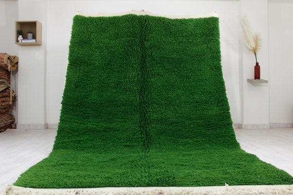 Moroccan area rug - Green Solid rug - Berber carpet - Custom size Moroccan rug for living room - Beni ourain style - Azilal rug
