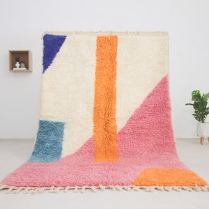 Moroccan area rug - Beni ourain style rug for living room - mid century modern - Colorful Geometric rug