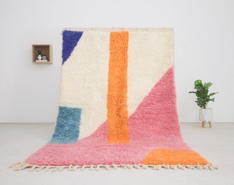 Moroccan area rug - Beni ourain style rug for living room - mid century modern - Colorful Geometric rug