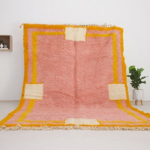 Pink Moroccan area rug- Pink Beni ourain rug for living room - mid century modern - Colorful Geometric Berber rug