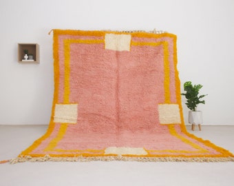 Pink Moroccan area rug- Pink Beni ourain rug for living room - mid century modern - Colorful Geometric Berber rug