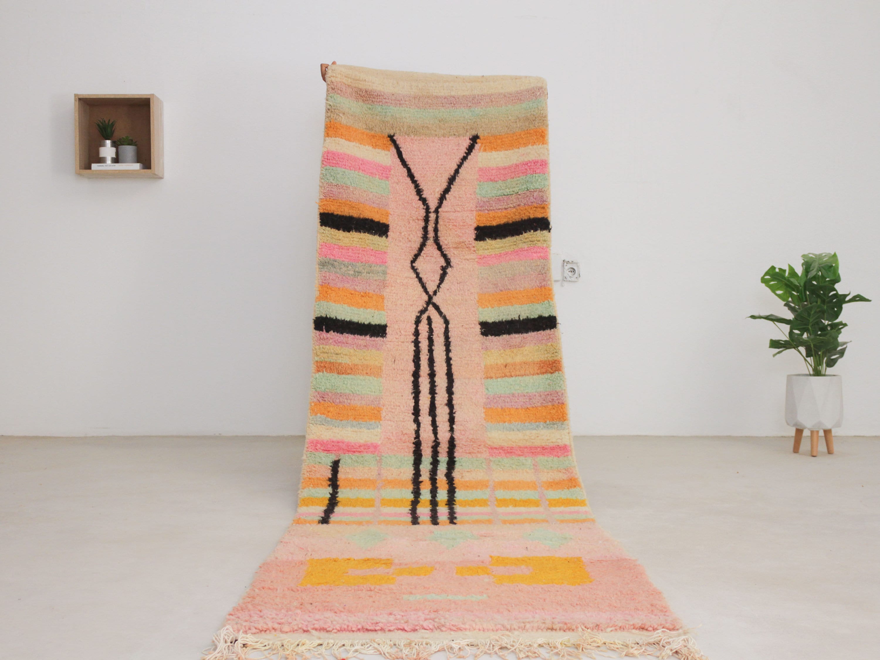 Hallway Moroccan runner - Pink Runner rug Moroccan 2x10 - Colorful Boujaad Runner - Genuine lamb Wool