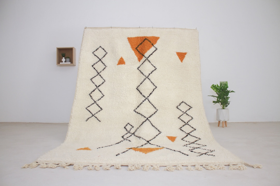 Moroccan Area Rug- White Beni Ourain Style Rug for Living Room - Mid ...