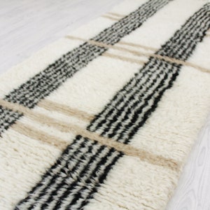 White Moroccan Runner rug hallway runner rug moroccan White and Brown Beni ourain rug Genuine lamb Wool image 7