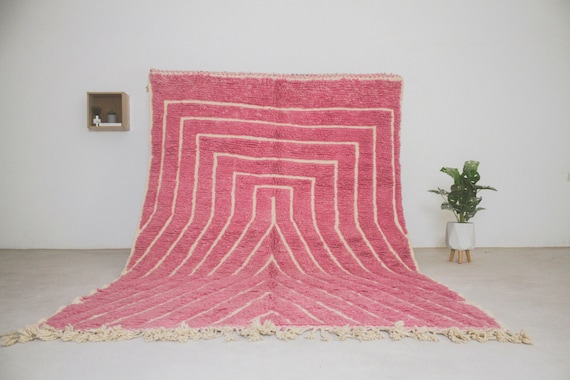 Pink Moroccan rug - Beni ourain rug - Custom Rug - Tufted wool carpet - Handwoven mid century modern living room rug -