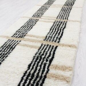 White Moroccan Runner rug hallway runner rug moroccan White and Brown Beni ourain rug Genuine lamb Wool image 4