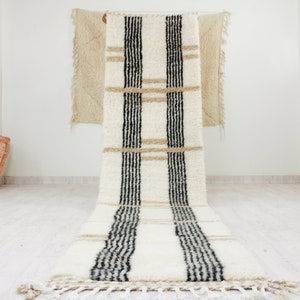 White Moroccan Runner rug hallway runner rug moroccan White and Brown Beni ourain rug Genuine lamb Wool image 1