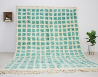 Moroccan area rug- Green Beni ourain style rug for living room - mid century modern - Checkered rug
