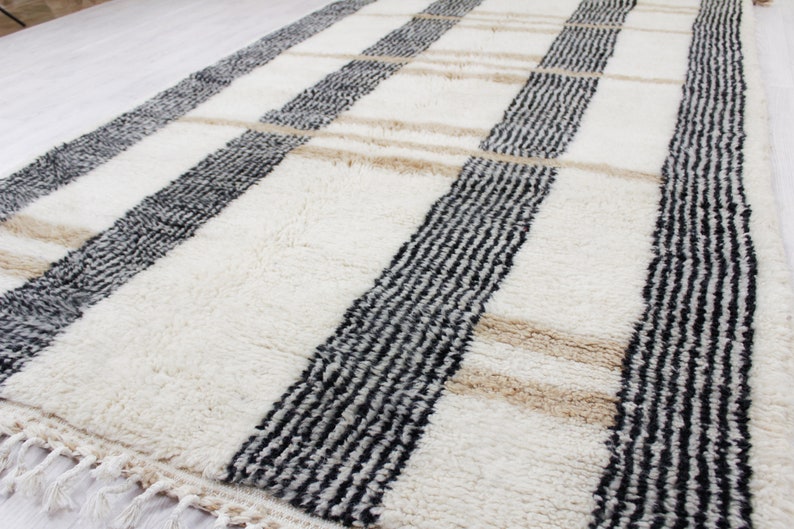 Moroccan rug white Handwoven Modern living room rug White and Brown Beni ourain rug Contemporary Moroccan area rug image 2