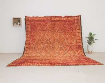 Red Moroccan vintage rug - Old berber rug - Red 7x9 rug - Authentic vintage area rug