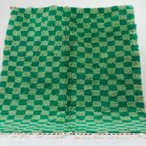 Green Checkered Beni Ourain Rug, Red checkerboard Rug, Custom size Moroccan Rug, Genuine lamb Wool