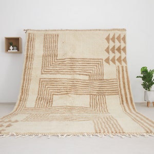 Tappeto marocchino bianco e marrone - Tappeto moderno da soggiorno tessuto a mano - Tappeto Beni ourain bianco e marrone - Tappeto marocchino contemporaneo