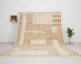 Moroccan rug white and brown - Handwoven Modern living room rug - White and Brown Beni ourain rug - Contemporary Moroccan area rug
