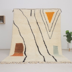 Moroccan area rug - Beni ourain style rug for living room - mid century modern - Geometric Azilal rug