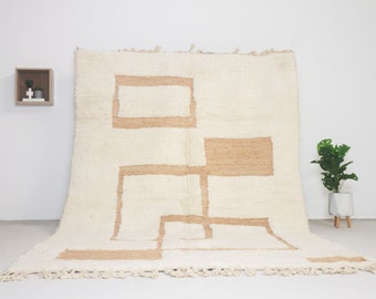 Moroccan rug white - Handmade furniture and decor - White and Brown tufted rug - mid century modern area rug - Minimalist beni ourain rug