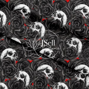 Grayscale Skull & Roses Digital Seamless Pattern