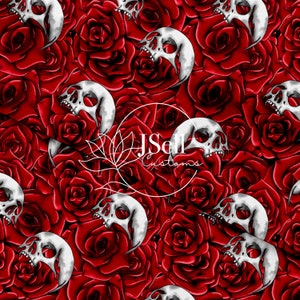 Red Skull & Roses Digital Seamless Pattern