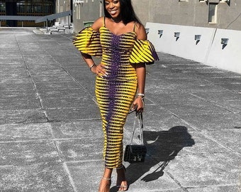 Habi African Print Midi Dress, African Clothing for women, Ankara Midi Dress, Ankara Dress, African Fashion, African Style