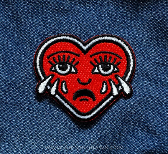 Crying Heart Traditional Tattoo Iron On Patch Etsy