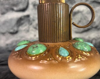 MCM Evan’s Bone China Turquoise and Gold tabletop lighter.