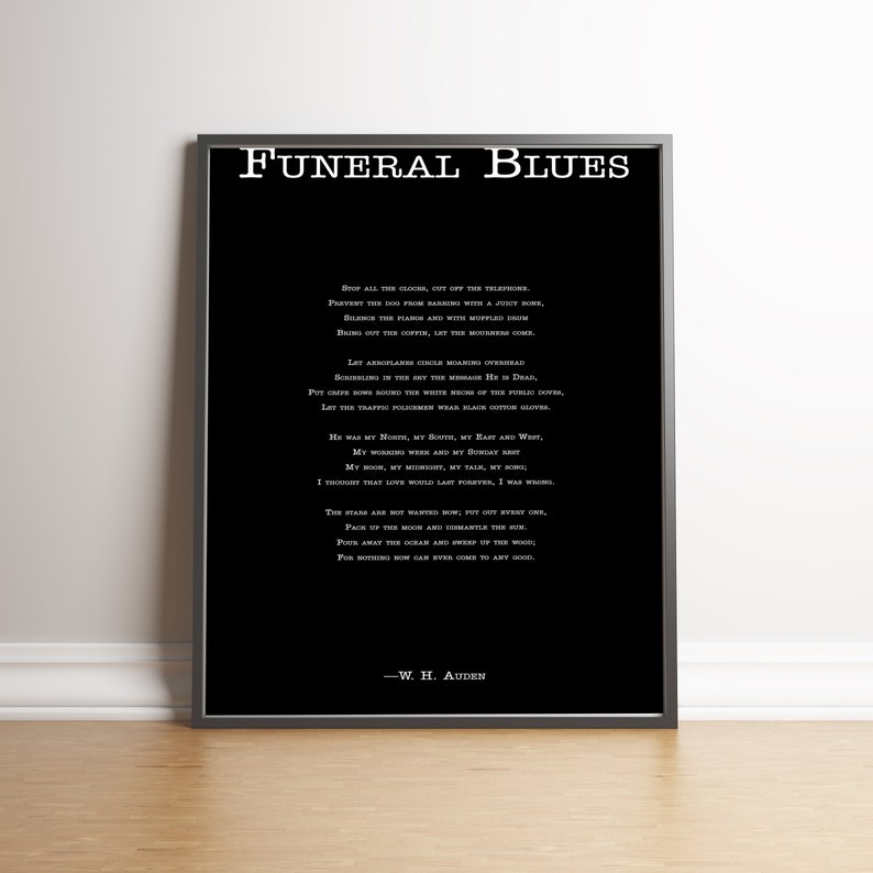 Funeral Blues poem w h auden auden quote funeral quote Etsy Funeral Blues poem w h auden auden quote funeral quote Etsy