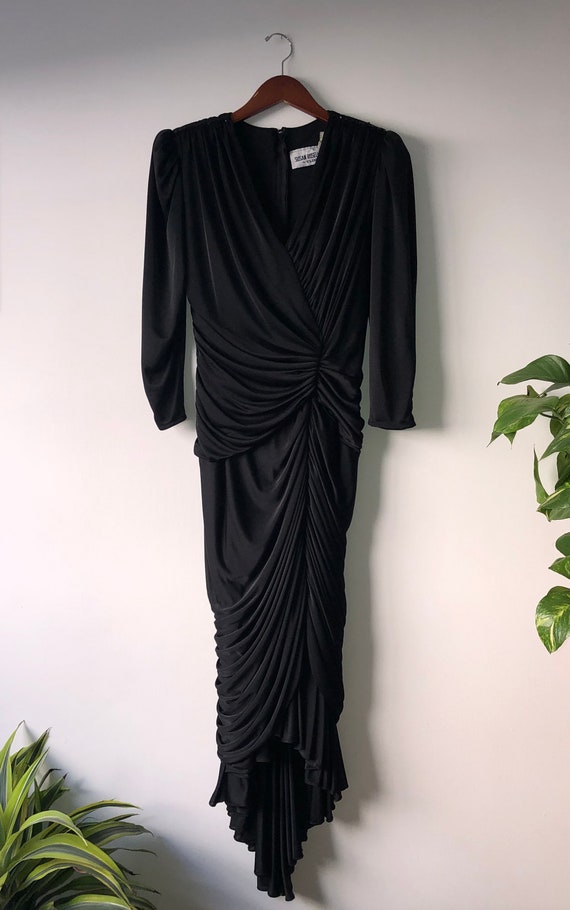 Vintage 1980’s Black Long Sleeve Ruched Evening Dr