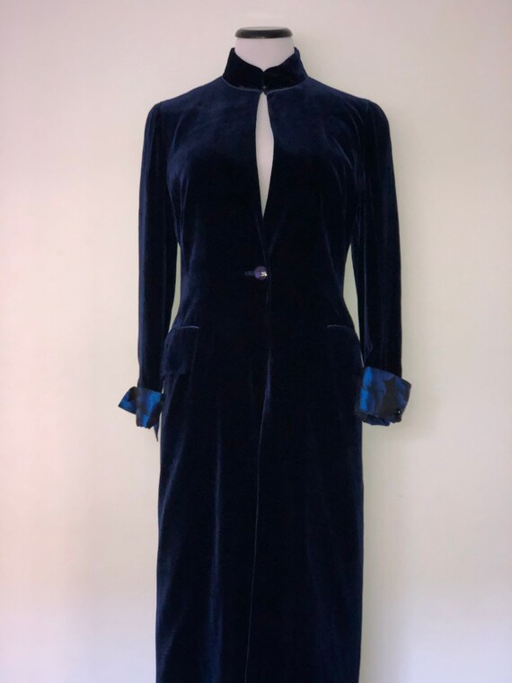 Vintage Blue Velvet Coat & Floral Pant Set