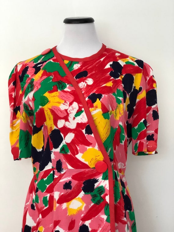 Vintage 1980’s BALMAIN Abstract Floral Wrap Dress - image 1