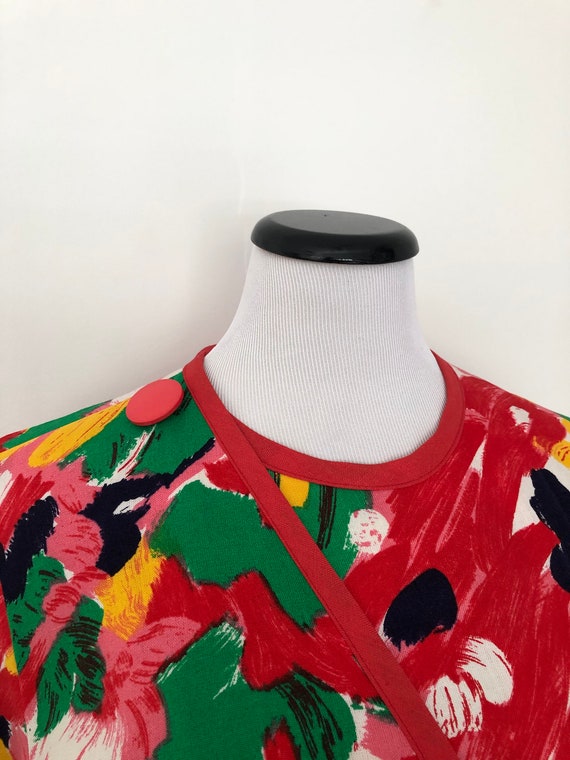 Vintage 1980’s BALMAIN Abstract Floral Wrap Dress - image 5