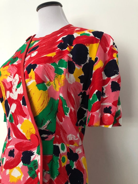 Vintage 1980’s BALMAIN Abstract Floral Wrap Dress - image 2