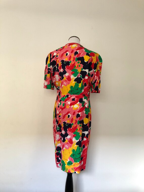 Vintage 1980’s BALMAIN Abstract Floral Wrap Dress - image 6