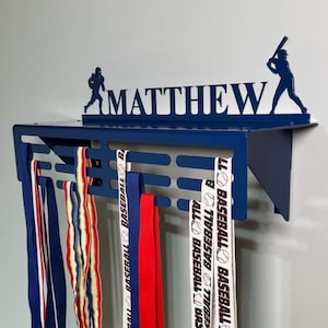 Athlete Custom Name Trophy Shelf with Medal Hangers, Personalized Trophy and Medal Display, Powder Coated Steel Display