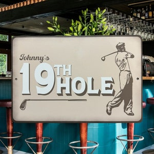 Custom 19th Hole Sign, Custom Metal Powder Coated & Printed Name Sign
