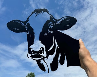 Peeking Cow Metal Yard Art, Peeking Animals, Powder Coated Steel Yard Decor