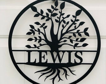 Tree of Life Sign, Last Name Metal Sign, Family Name Sign, Tree Sign, Personalized Metal Wall Decor, Welcome Sign, Door Hanger, Wreath