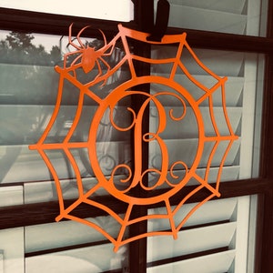 Spider web Custom Monogram Metal Sign, Halloween Door Hanger, Halloween Decor, Fall Decor, Fall Wreath, Halloween Sign, Metal Art