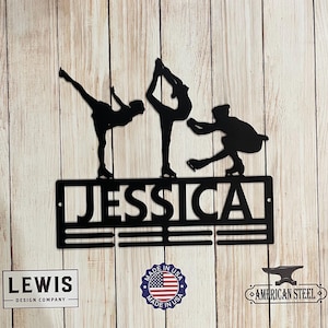 Figure Skater Medal Hanger Custom Monogram Name Metal Sign, Personalized Figure Skating Medal Holder Monogram, Figure Skate Medal Display
